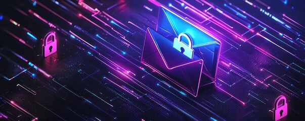 An email security concept illustrated with locks and an envelope on a dark background, emphasizing digital protection.