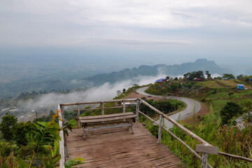 Fototapeta premium The&nbsp;road to Phu Tub Berk &nbsp;leading up the mountain is in good atmosphere. This road is also one of the highlights that we must drive carefully. It is in Phetchabun province, Thailand.