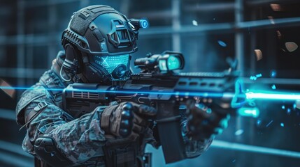 Fototapeta premium Futuristic Soldier with Laser Rifle