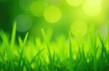 Fototapeta premium Close up of green grass field with the sun shining through