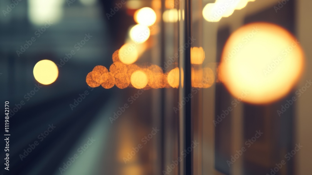 Wall mural blurred lights on train platform creating an abstract visual effect of modern transportation and urb