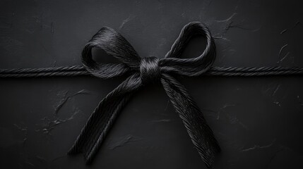 Elegant black string bow on textured dark background perfect for packaging gifts and rustic decor showcasing knotted details