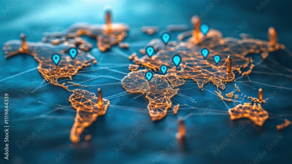 Poster global network visualization with map and location markers