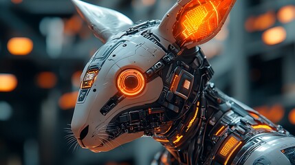 Fototapeta premium A polygonal robotic kangaroo head with detailed glowing circuits and advanced metallic features