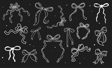 Doodle coquettish ribbons set. Hand drawn vector design.