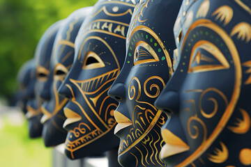 cultural celebration, during black history month reflections, african masks are elegantly displayed, traditional music plays, and stories of empowerment are shared, fostering unity