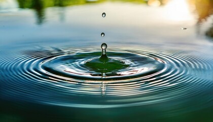 Droplets creating ripples in a pond, representing impact, influence, and how actions affect others 