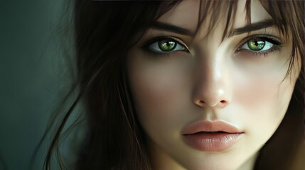 Fototapeta premium Beautiful Young Woman Portrait with Flowing Hair