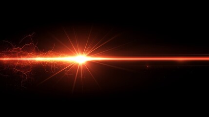Red glowing light beam with flares and sparks on a black background