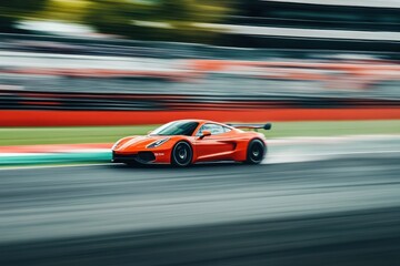 Fast Car Racing Around the Track in Motion