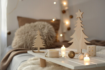 Christmas Home Decor: White Tree and Winter Pine Cone Arrangement – Ideal for Holiday Promotions
