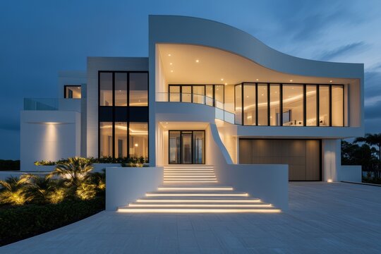 luxury waterfront residence, this luxurious waterfront home features a striking entrance leading to spacious open living areas, showcasing bespoke design and modern technology