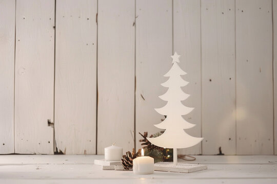 Christmas Home Decor: White Tree and Winter Pine Cone Arrangement &ndash; Ideal for Holiday Promotions