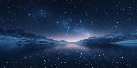 Naklejka premium Serene Night Sky Starry Lake Mountain Reflection Tranquil Landscape