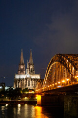 nightview of hohenzollern bridge in Cologne, Germany