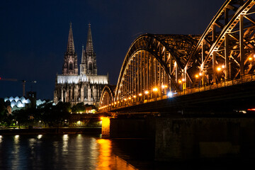 nightview of hohenzollern bridge in Cologne, Germany