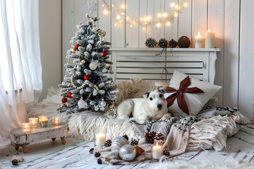 Christmas Home Decor: White Tree and Winter Pine Cone Arrangement – Ideal for Holiday Promotions