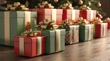 3d render of christmas gifts with santa claus hat