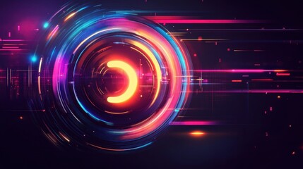 Abstract glowing circular light trails and streaks on dark background.