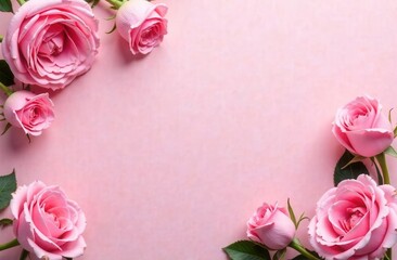 Pink roses arranged in a circle on a soft pink background