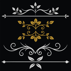 Luxury silver and golden gradient ornamental elements collection. Set of label ornament vector illustration.
