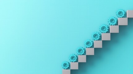 Fototapeta premium Inspiring change and personal growth concept. Abstract staircase design with gears on a pastel background