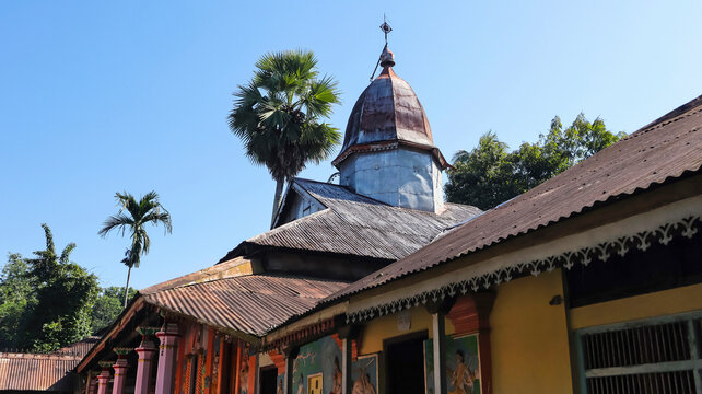 Facade of Dakhinpat Satra, the oldest satra on Majuli Island, founded by Sri Banamali Deva in 1584 CE, Assam, India.
