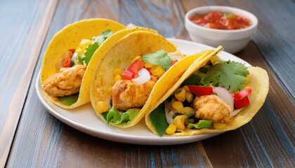 chicken street corn tacos with veggies and salsa