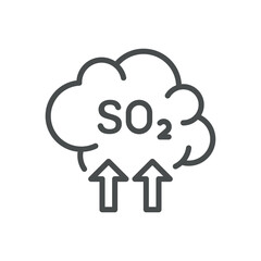 SO2 Emissions Icon. Thin Line Illustration of Sulfur Dioxide Release. Air Pollution and Environmental Contamination Symbol. Isolated Outline Vector Sign