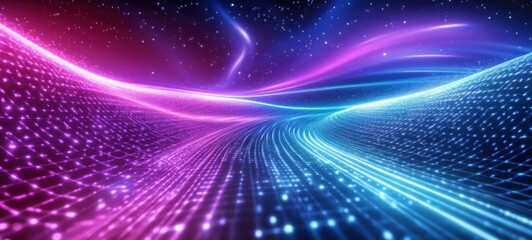 Abstract Cosmic Highway: A Journey Through Neon Nebulae