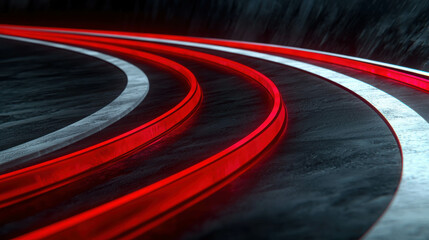 Abstract Curved Red Light Trails on Dark Grunge Background for Futuristic Design