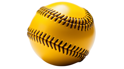 Classic yellow softball with bold red stitching, perfect for athletic and competitive-themed artwork, isolated on transparent background.