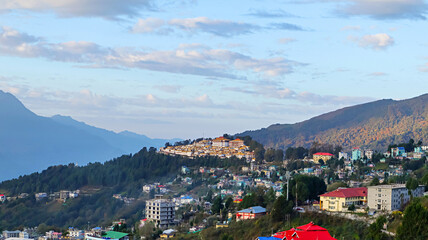 Morning View of Tawang Town and Monastery, Tawang, Arunachal Pradesh, India.