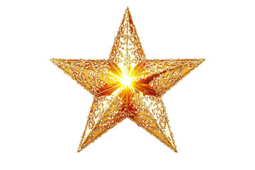 Obraz premium A golden shining star on a transparent background.