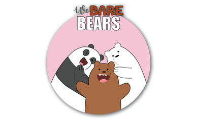 We bare Bars . Three cute bears cartoon vector based on the cartoon series, We Bare Bears.	