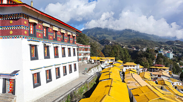 Panoramic view of Tawang Monastery and the adjacent monk residences, Tawang, Arunachal Pradesh, India.