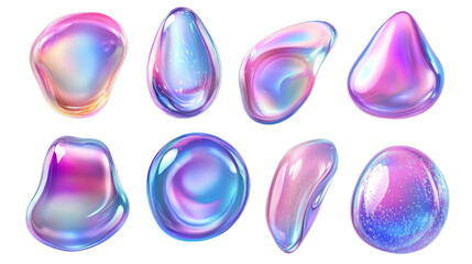 Pink mother-of-pearl iridescent spheres on a transparent background.