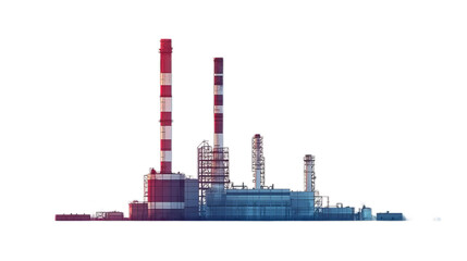 Industrial oil refineries located in isolation on a transparent background.