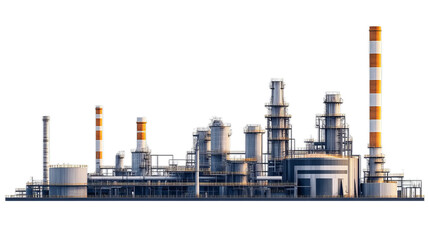 Industrial oil refineries located in isolation on a transparent background.