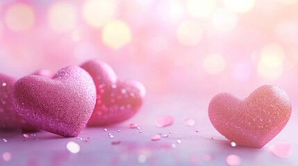 Obraz premium Pink glitter hearts with bokeh background.