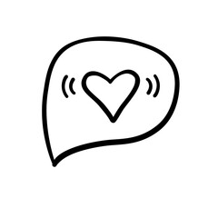 A message with a heart. Vector message I love you. A black and white hand-drawn icon. For Valentine's Day, declarations of love, gratitude, messages on social networks.