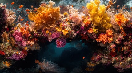 Fototapeta premium A vibrant coral reef teeming with life, showcasing a diverse array of colorful corals and fish.