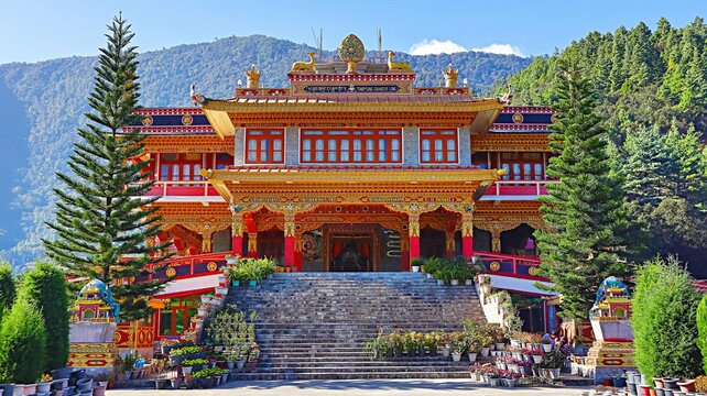 Duplicate entry: Beautiful front view of Thupsung Dhargye Ling Buddhist Monastery, Dirang, West Kameng, Arunachal Pradesh, India.