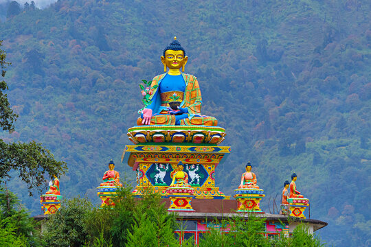 Imposing statue of Lord Buddha near Khinmey Nyingma Monastery, symbolizing spiritual guidance, Tawang, Arunachal Pradesh, India