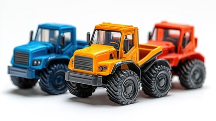 Naklejka premium Plastic Earth Mover Excavator Miniature Collection, children's toy with white background