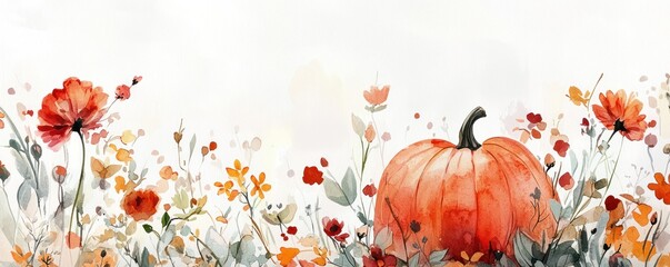 A whimsical watercolor floral pumpkin illustration captures the enchantment of the fall season in charming harvest poster style.