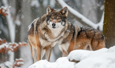Obraz premium Majestic Wolf in Snowy Forest