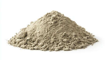 Pile of light gray cement powder. Construction material.