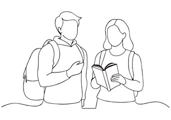 Continuous One-Line Drawing of Standing Students - Minimalist Educational Art