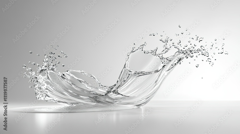 Poster Captivating Splash of Water Creating Dynamic Motion with Glimmering Droplets on a Smooth Surface Under Soft Light in a Minimalistic Setting